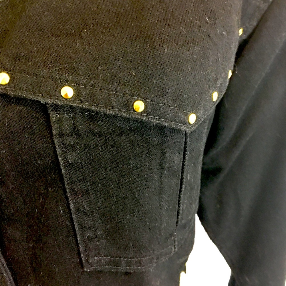 David David Vintage Denim Jeans Gold Trim Black 1980’s Style Short Jacket Coat - Picture 4 of 12